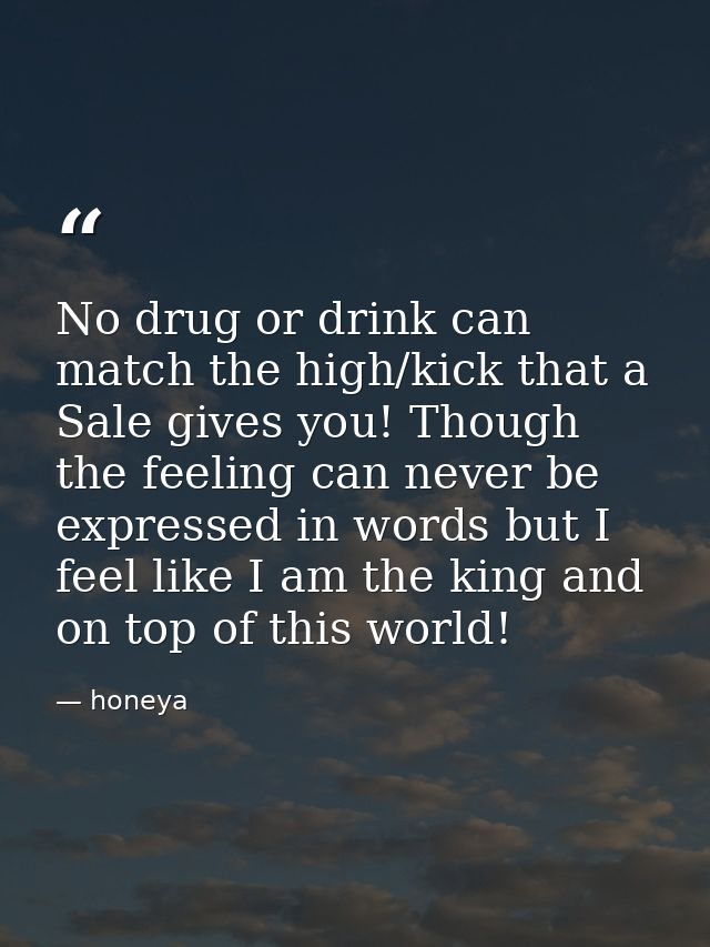 No drug or drink can match the high/kick that a Sale gives you! Though the feeling can never be expressed in words but I — honeya