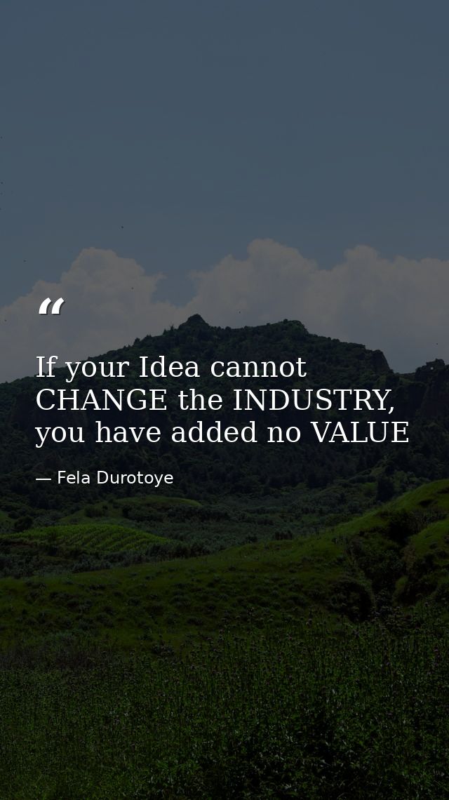 If your Idea cannot CHANGE the INDUSTRY, you have added no VALUE — Fela Durotoye