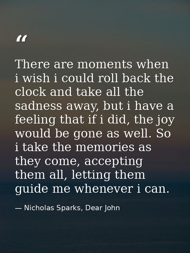 There are moments when i wish i could roll back the clock and take all the sadness away, but i have a feeling that if i  — Nicholas Sparks, Dear John