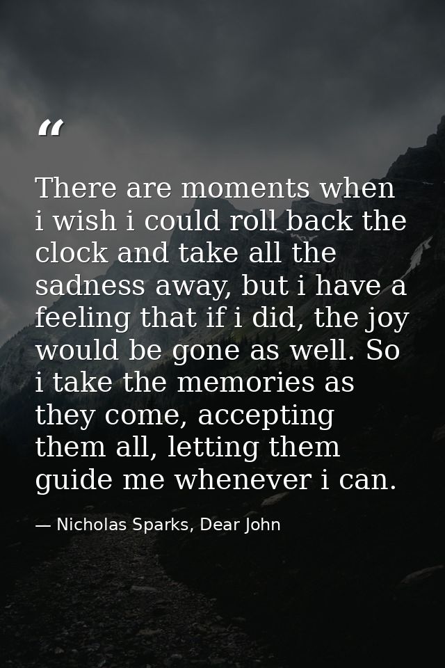 There are moments when i wish i could roll back the clock and take all the sadness away, but i have a feeling that if i  — Nicholas Sparks, Dear John