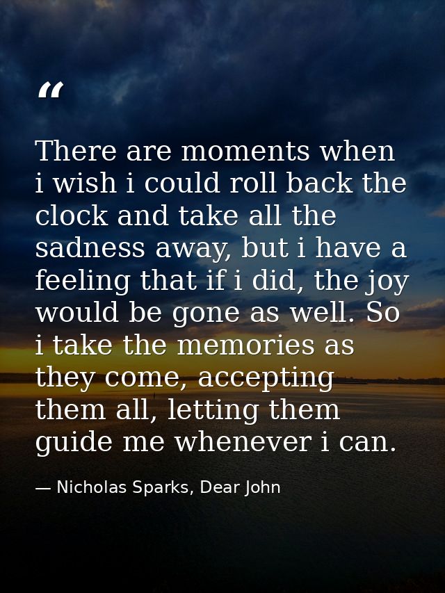 There are moments when i wish i could roll back the clock and take all the sadness away, but i have a feeling that if i  — Nicholas Sparks, Dear John