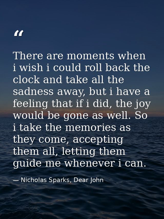 There are moments when i wish i could roll back the clock and take all the sadness away, but i have a feeling that if i  — Nicholas Sparks, Dear John