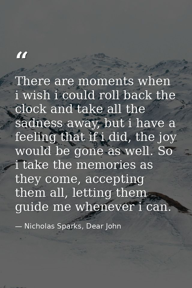 There are moments when i wish i could roll back the clock and take all the sadness away, but i have a feeling that if i  — Nicholas Sparks, Dear John