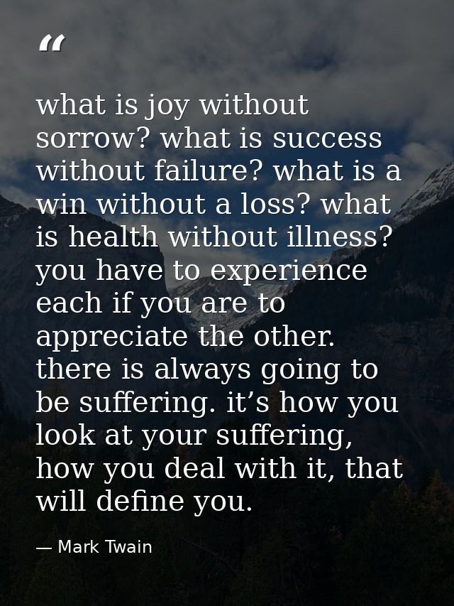 what is joy without sorrow? what is success without failure? what is a win without a loss? what is health without illnes — Mark Twain