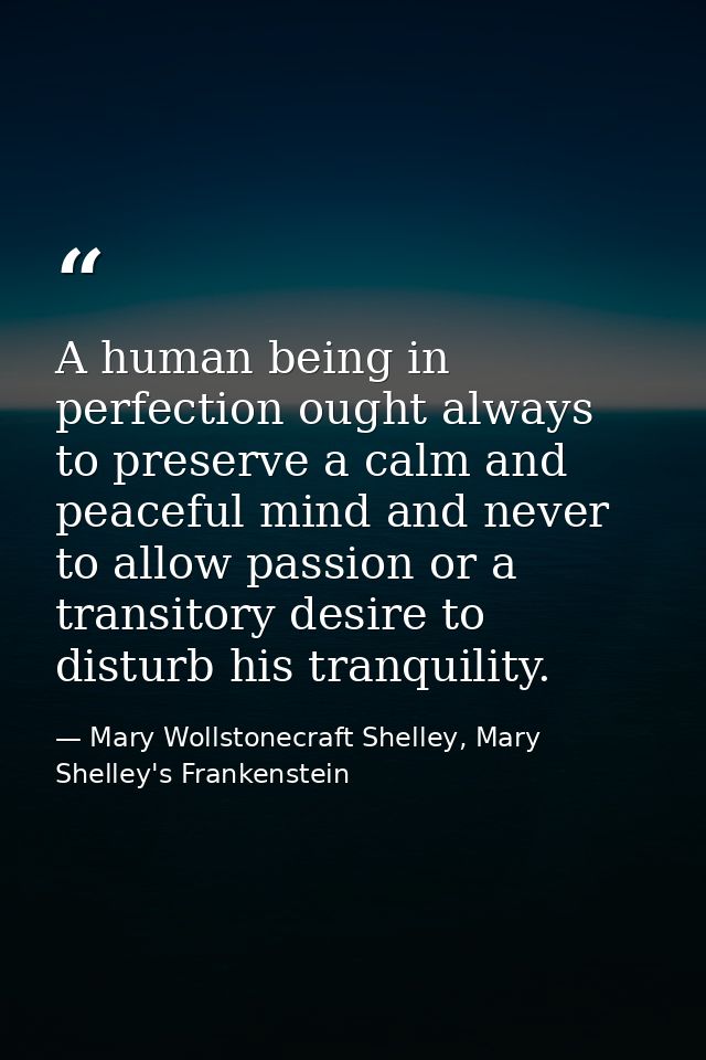 A human being in perfection ought always to preserve a calm and peaceful mind and never to allow passion or a transitory — Mary Wollstonecraft Shelley, Mary Shelley's Frankenstein