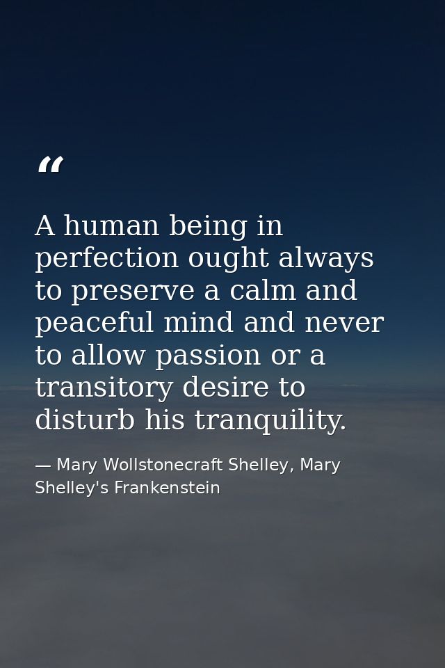 A human being in perfection ought always to preserve a calm and peaceful mind and never to allow passion or a transitory — Mary Wollstonecraft Shelley, Mary Shelley's Frankenstein