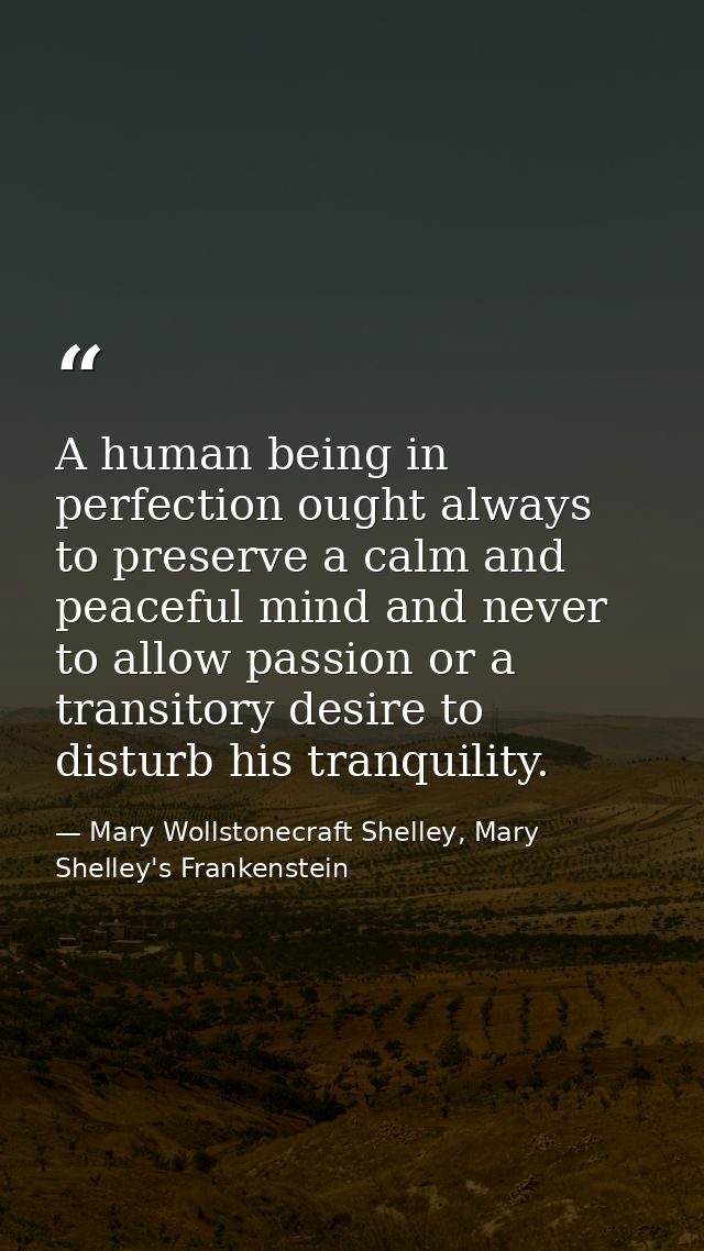 A human being in perfection ought always to preserve a calm and peaceful mind and never to allow passion or a transitory — Mary Wollstonecraft Shelley, Mary Shelley's Frankenstein