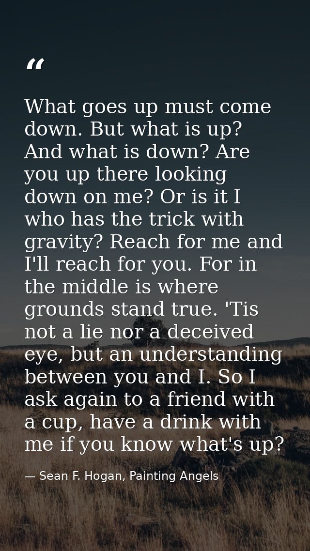 What goes up must come down. But what is up? And what is down? Are you up there looking down on me? Or is it I who has t — Sean F. Hogan, Painting Angels