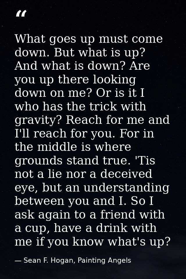 What goes up must come down. But what is up? And what is down? Are you up there looking down on me? Or is it I who has t — Sean F. Hogan, Painting Angels
