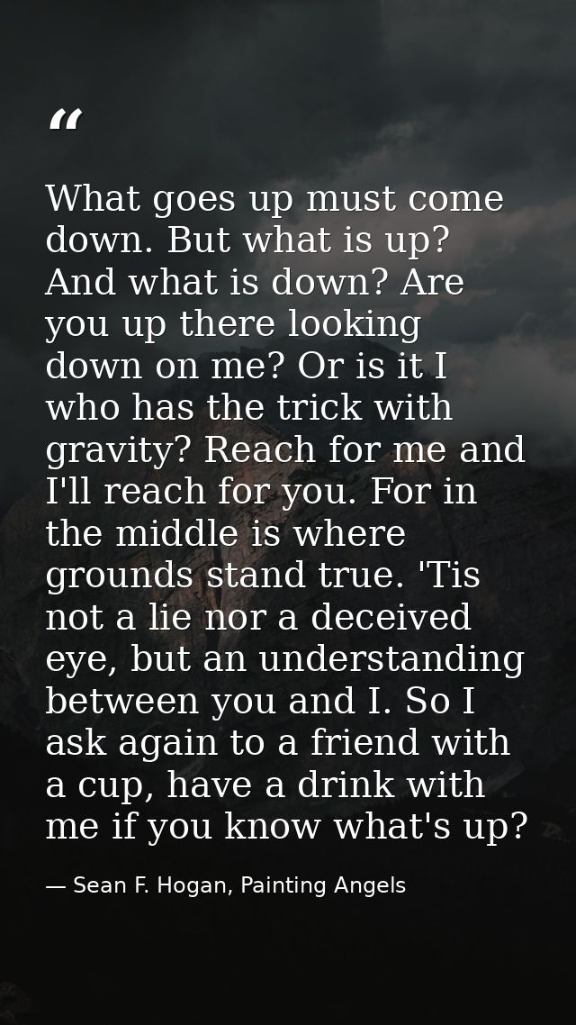 What goes up must come down. But what is up? And what is down? Are you up there looking down on me? Or is it I who has t — Sean F. Hogan, Painting Angels