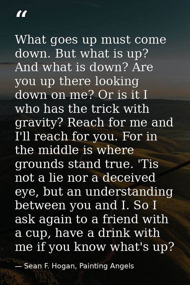 What goes up must come down. But what is up? And what is down? Are you up there looking down on me? Or is it I who has t — Sean F. Hogan, Painting Angels