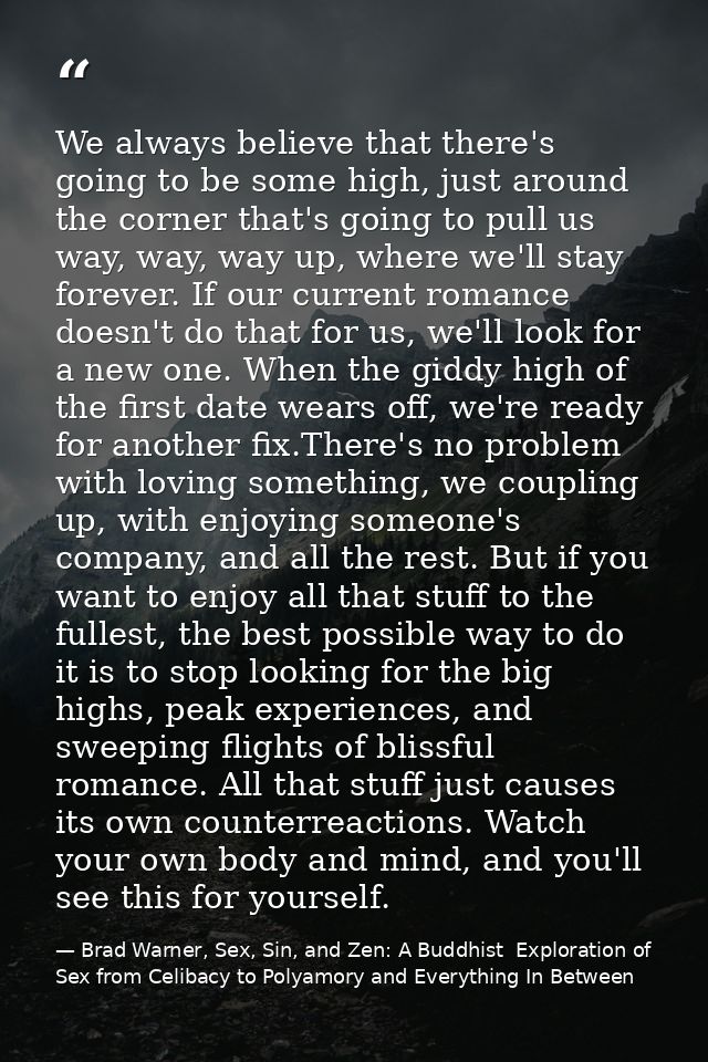 We always believe that there's going to be some high, just around the corner that's going to pull us way, way, way up, w — Brad Warner, Sex, Sin, and Zen: A Buddhist  Exploration of Sex from Celibacy to Polyamory and Everything In Between