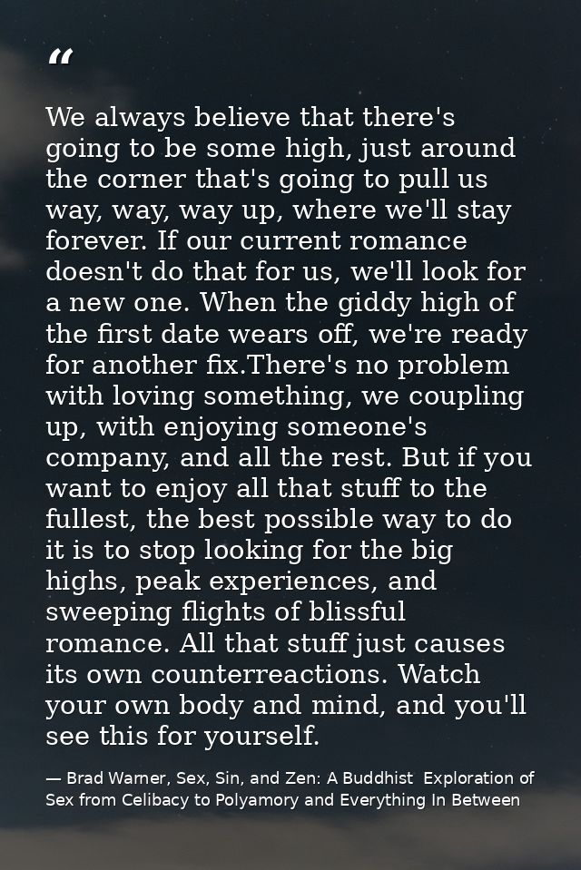 We always believe that there's going to be some high, just around the corner that's going to pull us way, way, way up, w — Brad Warner, Sex, Sin, and Zen: A Buddhist  Exploration of Sex from Celibacy to Polyamory and Everything In Between