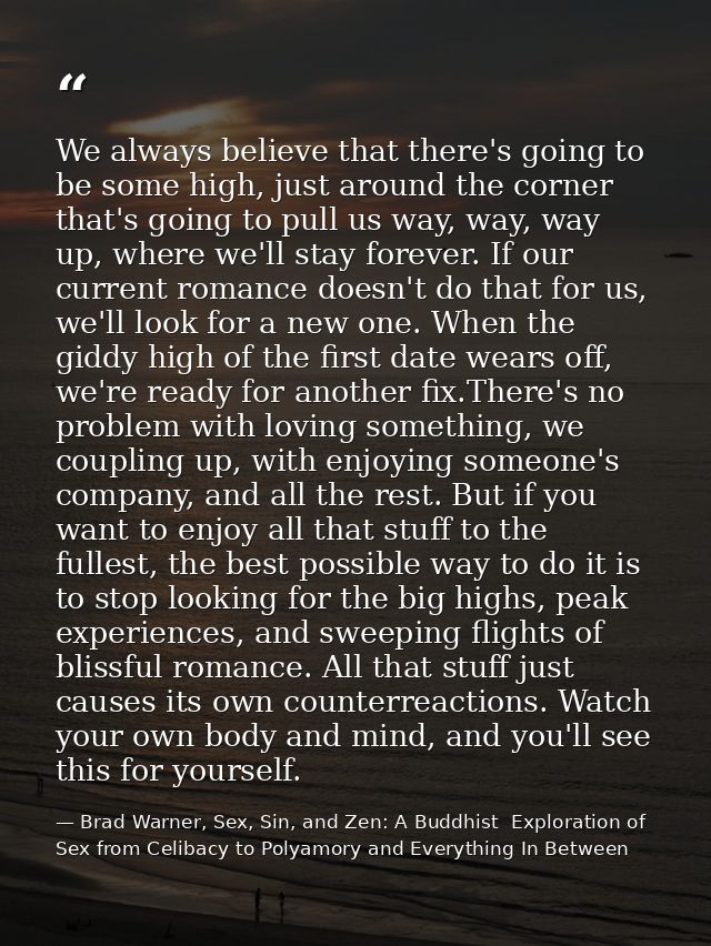We always believe that there's going to be some high, just around the corner that's going to pull us way, way, way up, w — Brad Warner, Sex, Sin, and Zen: A Buddhist  Exploration of Sex from Celibacy to Polyamory and Everything In Between