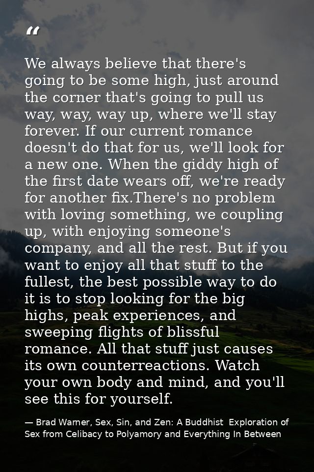 We always believe that there's going to be some high, just around the corner that's going to pull us way, way, way up, w — Brad Warner, Sex, Sin, and Zen: A Buddhist  Exploration of Sex from Celibacy to Polyamory and Everything In Between