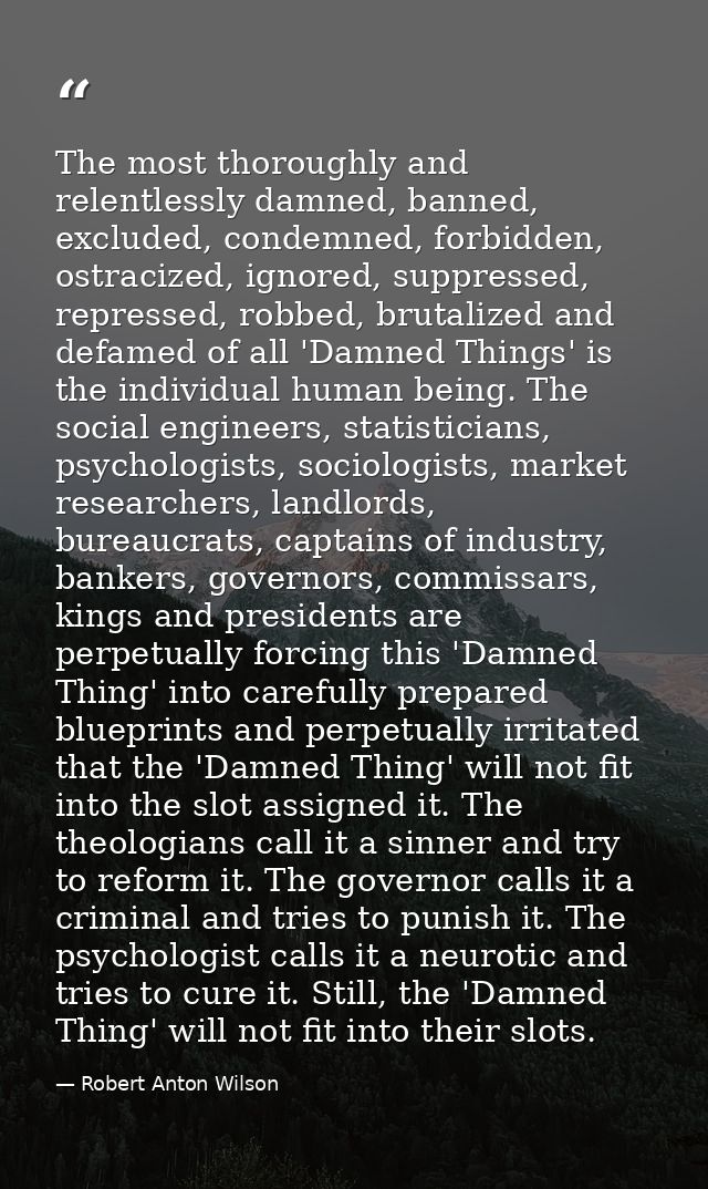 The most thoroughly and relentlessly damned, banned, excluded, condemned, forbidden, ostracized, ignored, suppressed, re — Robert Anton Wilson