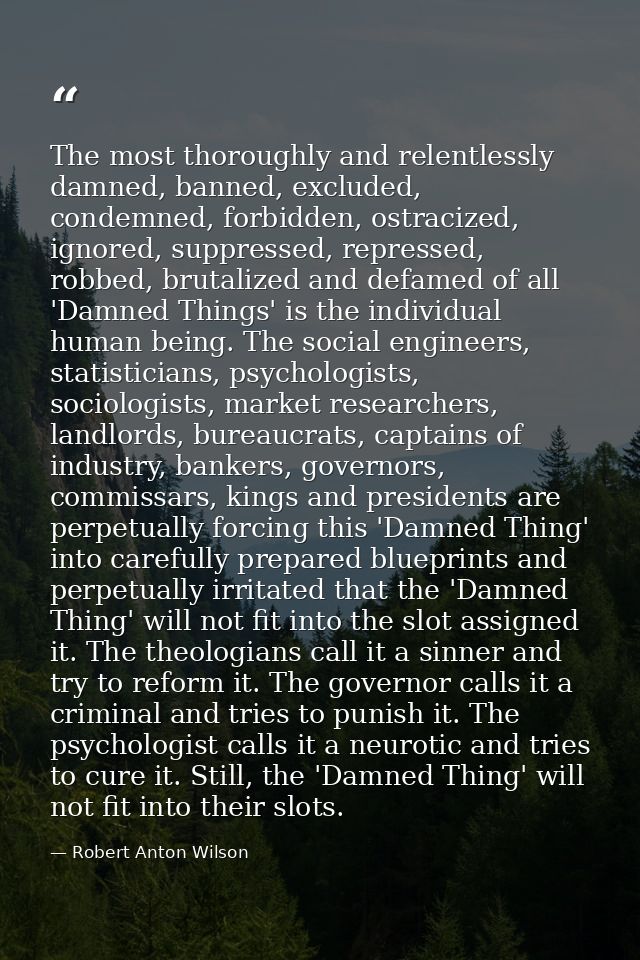 The most thoroughly and relentlessly damned, banned, excluded, condemned, forbidden, ostracized, ignored, suppressed, re — Robert Anton Wilson