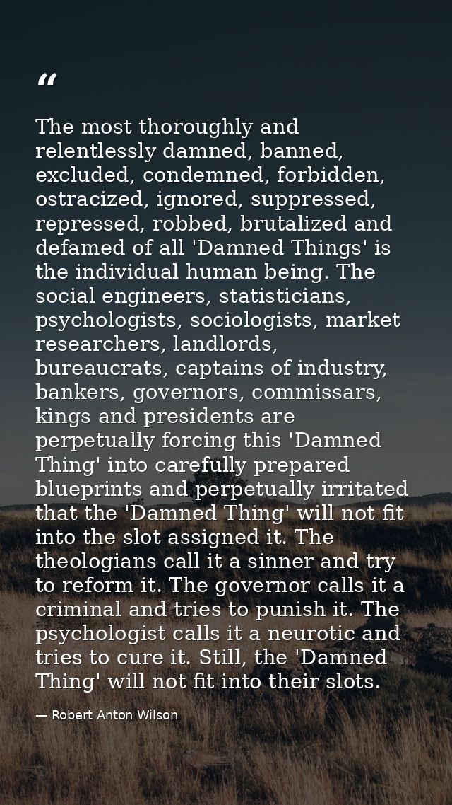 The most thoroughly and relentlessly damned, banned, excluded, condemned, forbidden, ostracized, ignored, suppressed, re — Robert Anton Wilson