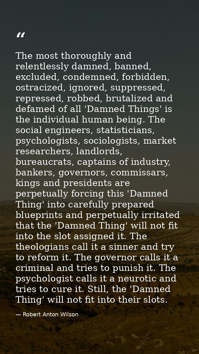 The most thoroughly and relentlessly damned, banned, excluded, condemned, forbidden, ostracized, ignored, suppressed, re — Robert Anton Wilson