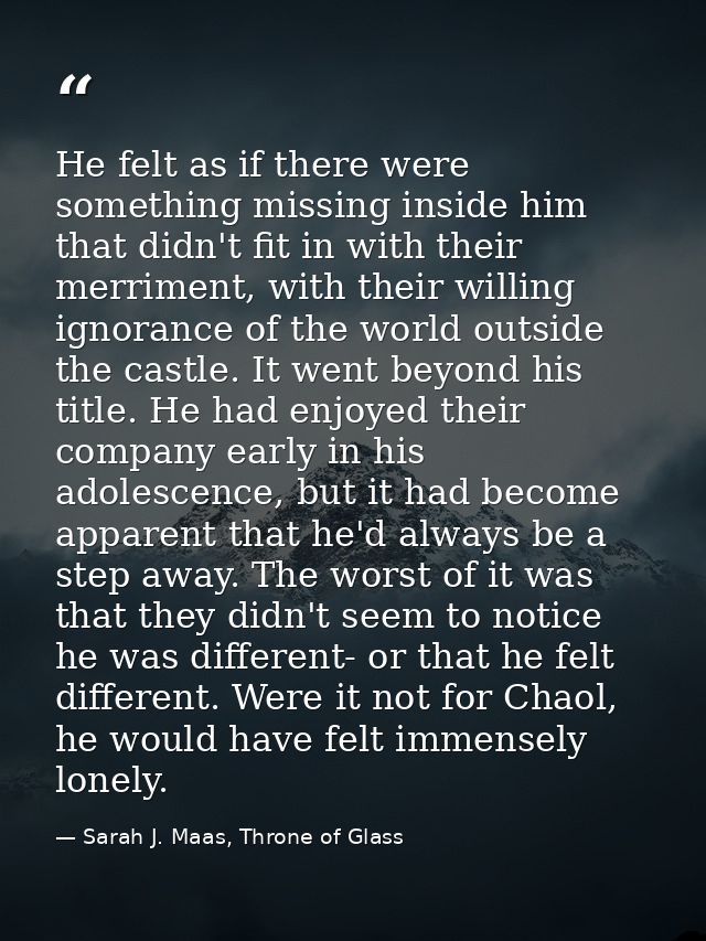 He felt as if there were something missing inside him that didn't fit in with their merriment, with their willing ignora — Sarah J. Maas, Throne of Glass