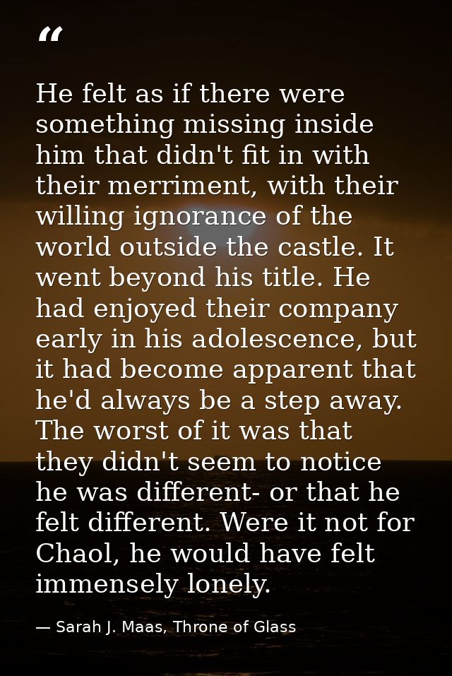 He felt as if there were something missing inside him that didn't fit in with their merriment, with their willing ignora — Sarah J. Maas, Throne of Glass