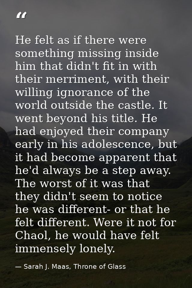 He felt as if there were something missing inside him that didn't fit in with their merriment, with their willing ignora — Sarah J. Maas, Throne of Glass