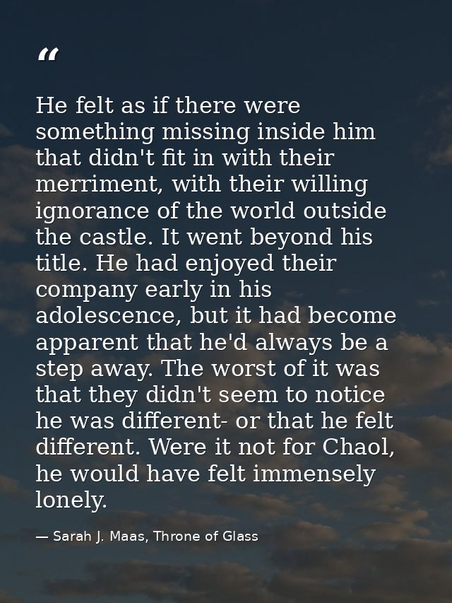 He felt as if there were something missing inside him that didn't fit in with their merriment, with their willing ignora — Sarah J. Maas, Throne of Glass