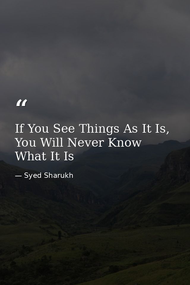 If You See Things As It Is, You Will Never Know What It Is — Syed Sharukh