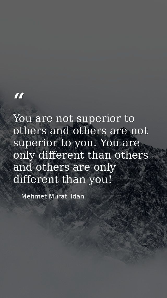 You are not superior to others and others are not superior to you. You are only different than others and others are onl — Mehmet Murat ildan