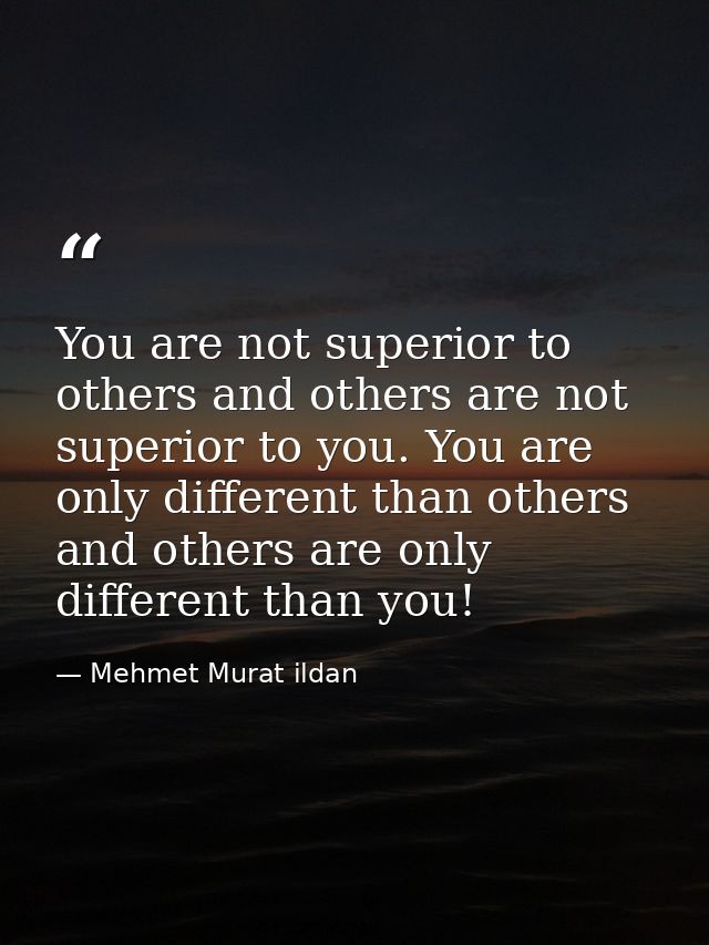 You are not superior to others and others are not superior to you. You are only different than others and others are onl — Mehmet Murat ildan