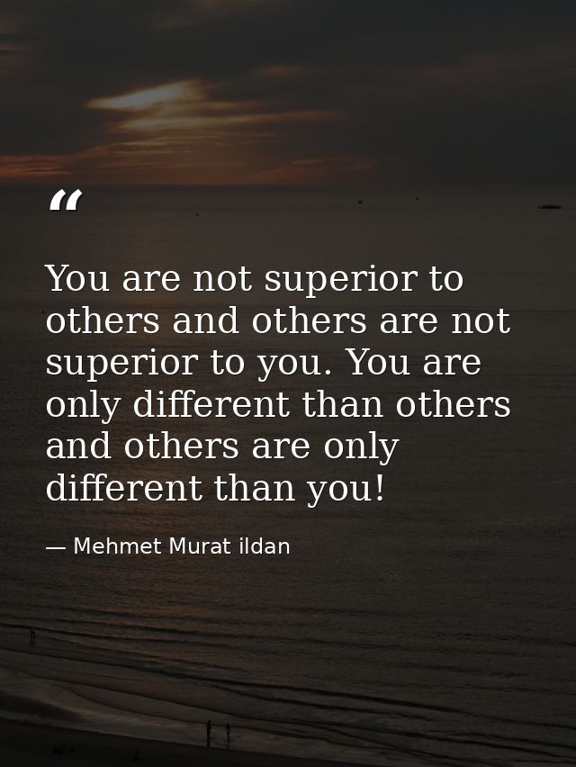 You are not superior to others and others are not superior to you. You are only different than others and others are onl — Mehmet Murat ildan