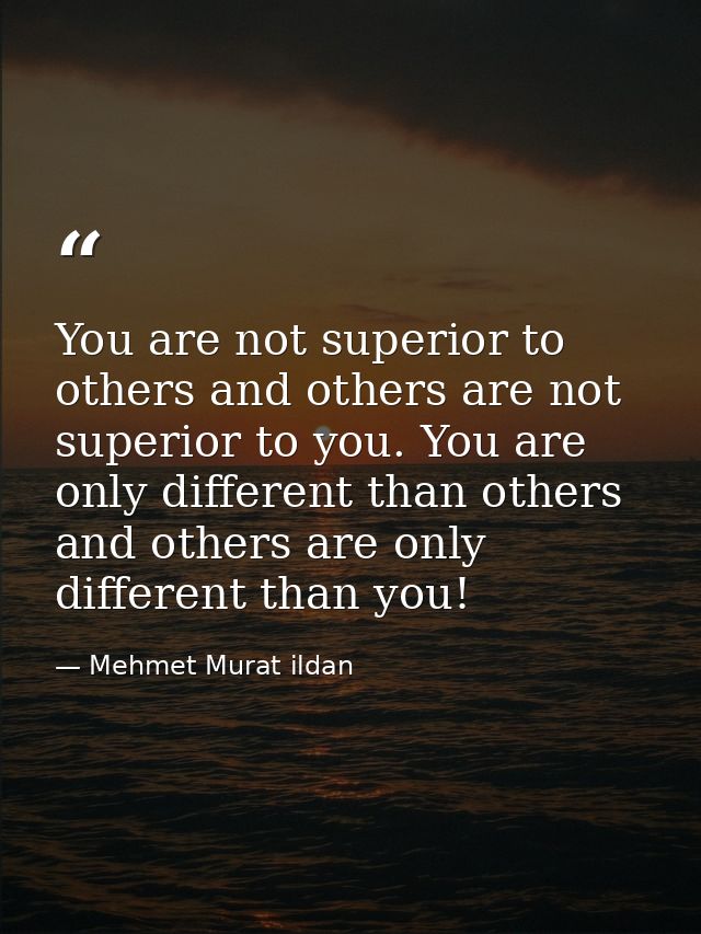 You are not superior to others and others are not superior to you. You are only different than others and others are onl — Mehmet Murat ildan