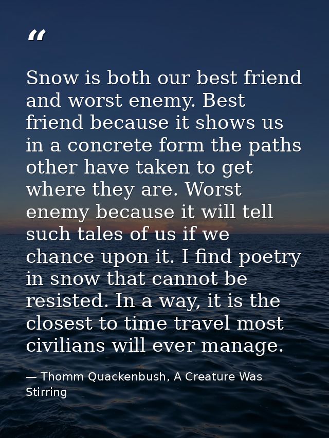 Snow is both our best friend and worst enemy. Best friend because it shows us in a concrete form the paths other have ta — Thomm Quackenbush, A Creature Was Stirring
