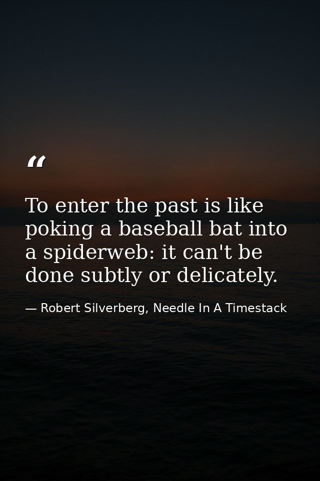 To enter the past is like poking a baseball bat into a spiderweb: it can't be done subtly or delicately. — Robert Silverberg, Needle In A Timestack