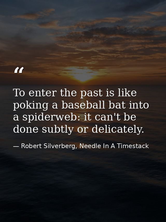 To enter the past is like poking a baseball bat into a spiderweb: it can't be done subtly or delicately. — Robert Silverberg, Needle In A Timestack