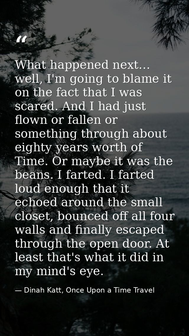 What happened next… well, I'm going to blame it on the fact that I was scared. And I had just flown or fallen or somethi — Dinah Katt, Once Upon a Time Travel