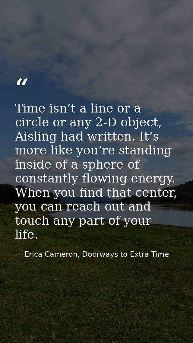 Time isn’t a line or a circle or any 2-D object, Aisling had written. It’s more like you’re standing inside of a sphere  — Erica Cameron, Doorways to Extra Time