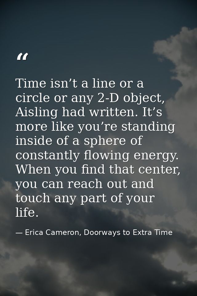 Time isn’t a line or a circle or any 2-D object, Aisling had written. It’s more like you’re standing inside of a sphere  — Erica Cameron, Doorways to Extra Time