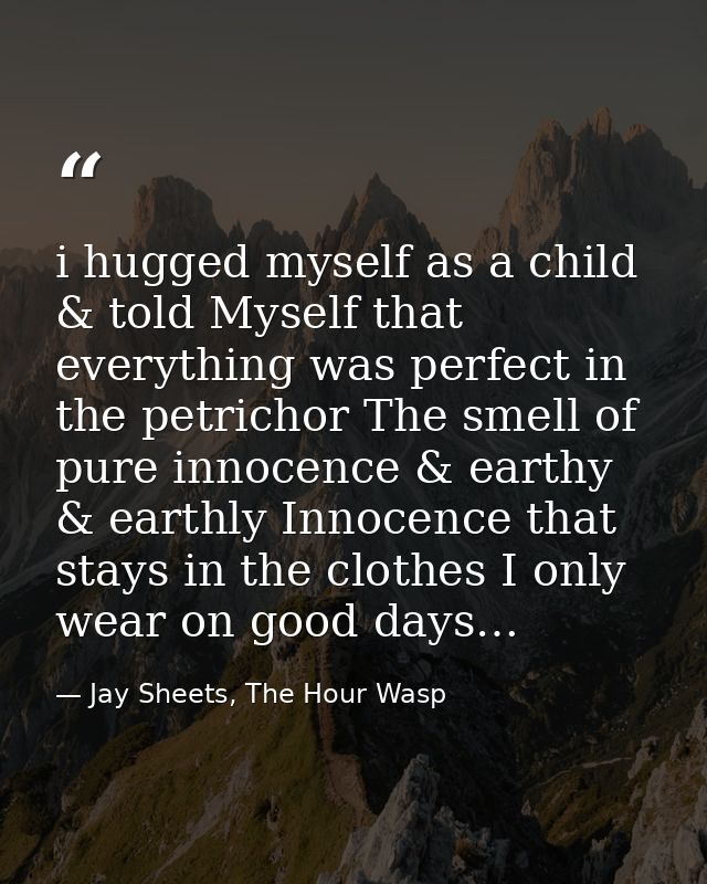 i hugged myself as a child & told Myself that everything was perfect in the petrichor The smell of pure innocence & eart — Jay Sheets, The Hour Wasp