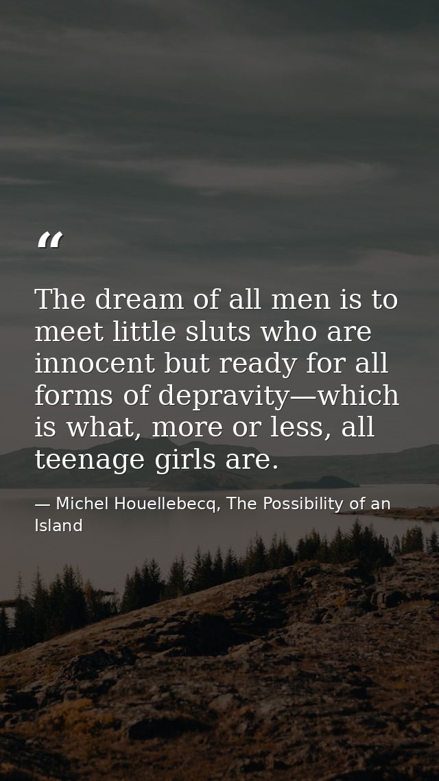The dream of all men is to meet little sluts who are innocent but ready for all forms of depravity—which is what, more o — Michel Houellebecq, The Possibility of an Island