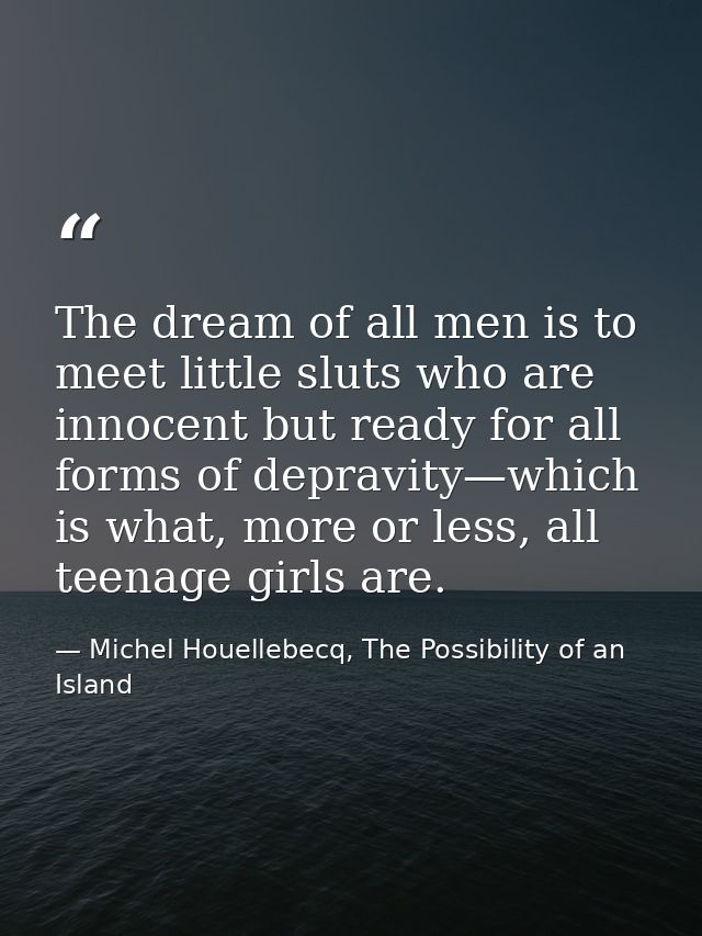 The dream of all men is to meet little sluts who are innocent but ready for all forms of depravity—which is what, more o — Michel Houellebecq, The Possibility of an Island