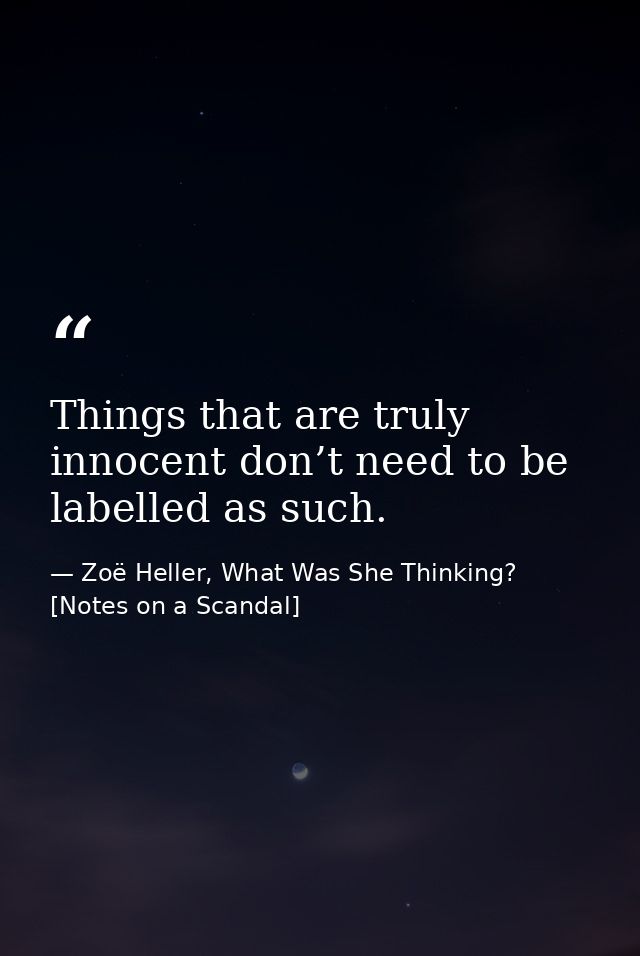 Things that are truly innocent don’t need to be labelled as such. — Zoë Heller, What Was She Thinking? [Notes on a Scandal]