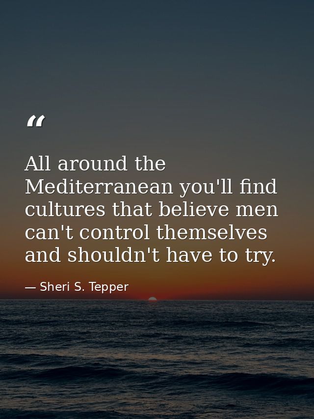 All around the Mediterranean you'll find cultures that believe men can't control themselves and shouldn't have to try. — Sheri S. Tepper