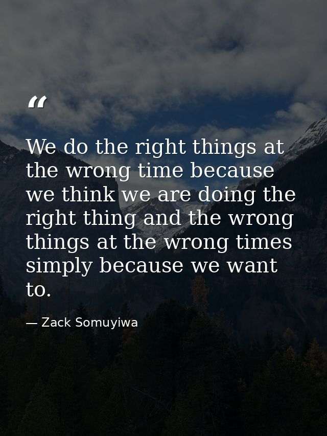 We do the right things at the wrong time because we think we are doing the right thing and the wrong things at the wrong — Zack Somuyiwa