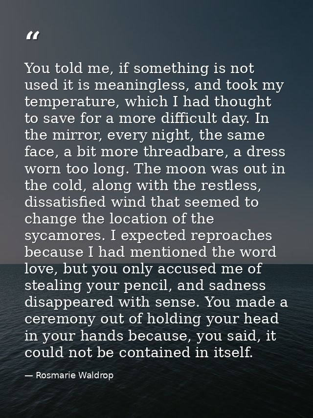 You told me, if something is not used it is meaningless, and took my temperature, which I had thought to save for a more — Rosmarie Waldrop