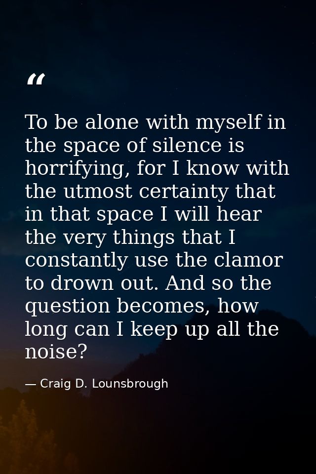 To be alone with myself in the space of silence is horrifying, for I know with the utmost certainty that in that space I — Craig D. Lounsbrough