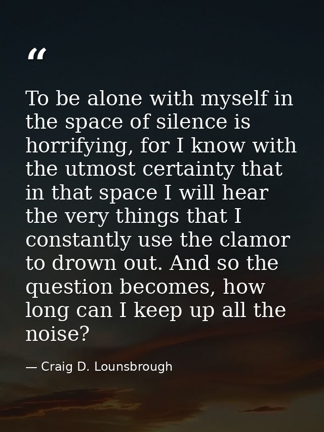 To be alone with myself in the space of silence is horrifying, for I know with the utmost certainty that in that space I — Craig D. Lounsbrough