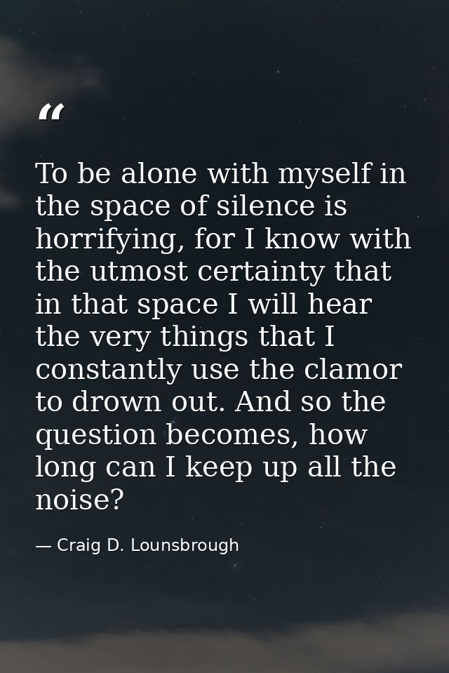 To be alone with myself in the space of silence is horrifying, for I know with the utmost certainty that in that space I — Craig D. Lounsbrough