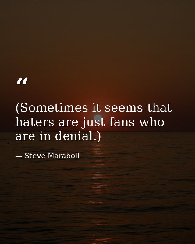 (Sometimes it seems that haters are just fans who are in denial.) — Steve Maraboli