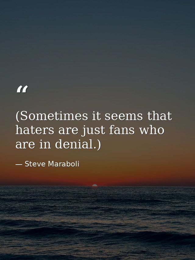 (Sometimes it seems that haters are just fans who are in denial.) — Steve Maraboli